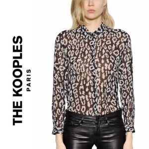 The Kooples Animal Print Leopard Semi-Sheer Chiffon Button Down Blouse Sz 0